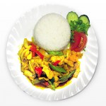 Kanaa curry-kastikkeessa riisillä