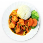 Salmon in sweet and sour sauce with rice